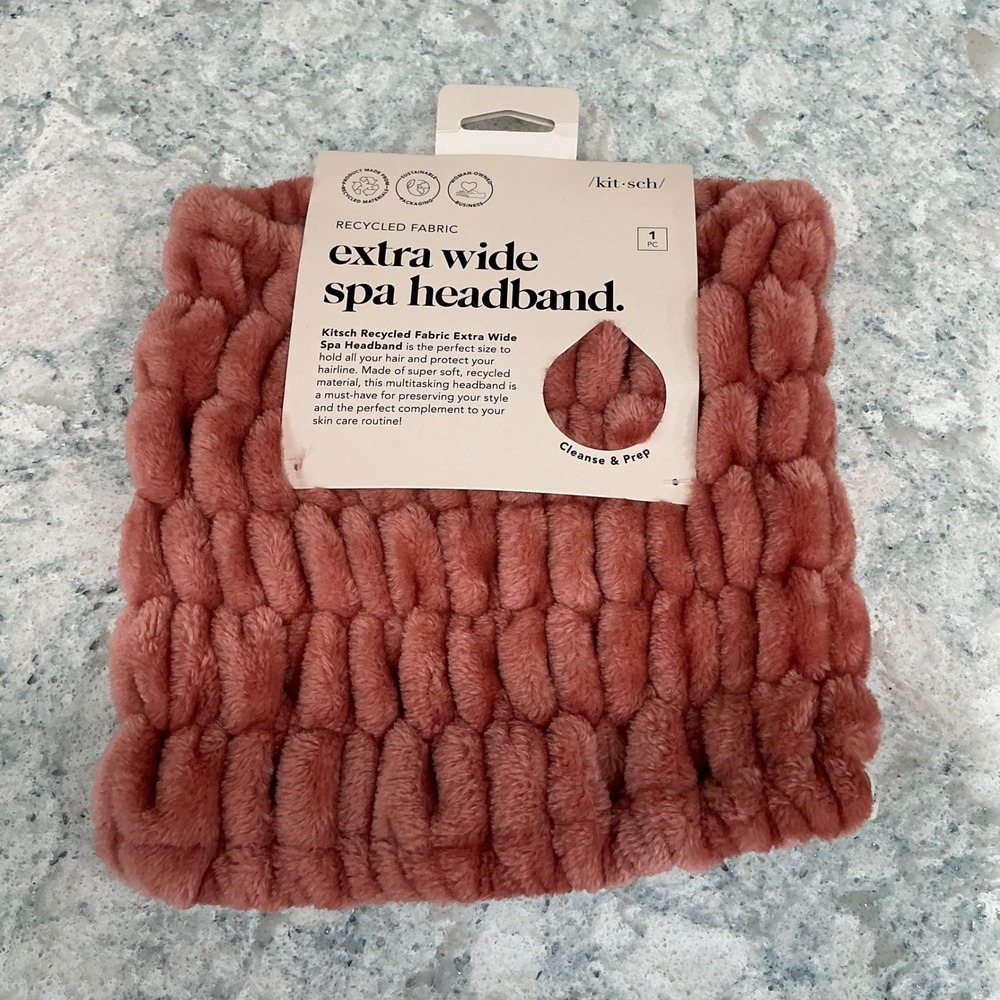 KITSCH x Free People Extra Wide Spa Headband Pink One Size Plush Skin Makeup Spa